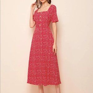 🌺 SHEIN XL Floral Ditsy Boho Cottagecore Spring Button Square Neck Long Dress